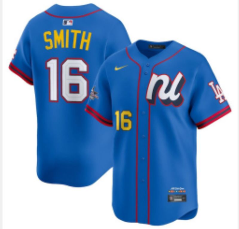 Men 2025 Los Angeles Dodgers 16 Smith Blue All star Blank Blue Nike MLB Jersey style 2